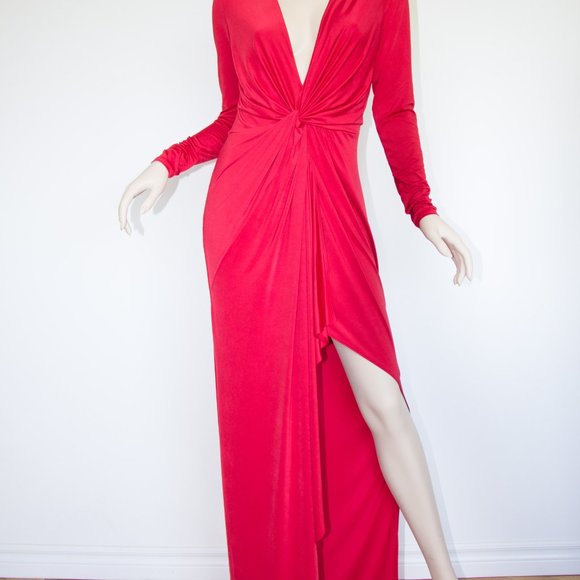 GUESS MARCIANO Sexy Dress Gown Red Slit Full length V Neck Medium 350$ - Picture 6 of 6